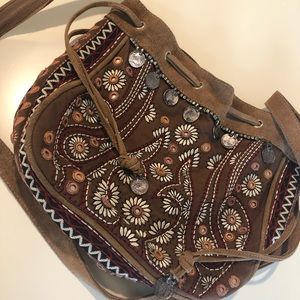 Free People Brown Floral Embroidered Crossbody